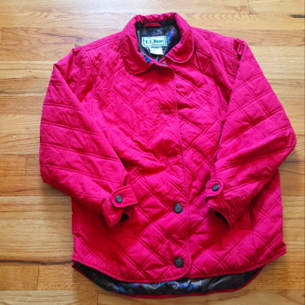 L.L. BEAN Women's Vintage Thermore Quilted Farm Chore Jacket  Medium Red